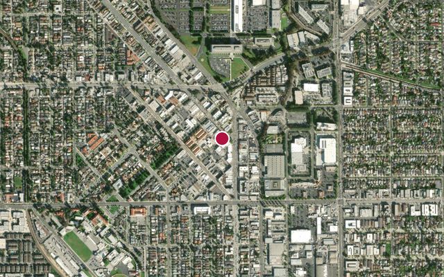 Wide aerial view of Old Torrance around The Envy Collective